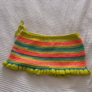 Handmade Pastel Rainbow Crochet Striped Skirt L/XL LIKE NEW